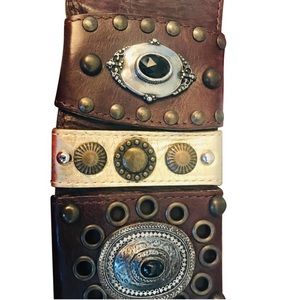 Brown large leather belt with stones